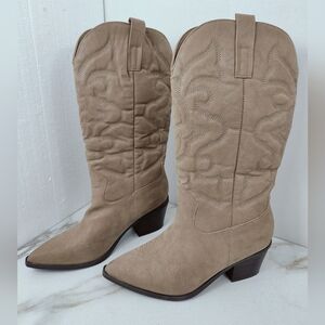 Bamboo Women's Mindful Tan Faux Suede Western Cowboy Boots, 10